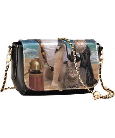 Pirate Cats Leather Crossbody Bag for Women Small Handbag with Chain Strap, Flip-Top Crossbody Purse $22.39 Crossbody Bags