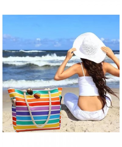 large Beach Bag for Women Straw Beach Bags and Totes with Zipper for Pool Gym Travel Daily Tote Bag Waterproof Beach Bag Stri...