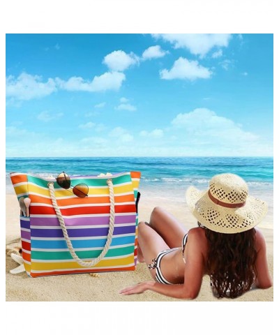 large Beach Bag for Women Straw Beach Bags and Totes with Zipper for Pool Gym Travel Daily Tote Bag Waterproof Beach Bag Stri...