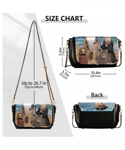 Pirate Cats Leather Crossbody Bag for Women Small Handbag with Chain Strap, Flip-Top Crossbody Purse $22.39 Crossbody Bags