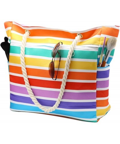 large Beach Bag for Women Straw Beach Bags and Totes with Zipper for Pool Gym Travel Daily Tote Bag Waterproof Beach Bag Stri...