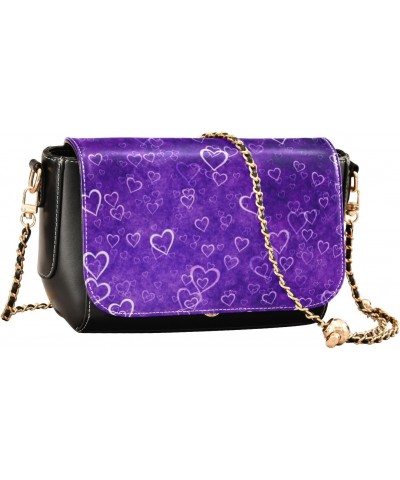 Valentines Crossbody Handbag Romance Heart Magic Purple PU Leather Shoulder Bag Sturdy Travel Pouch Compact Chic Bag for Wome...