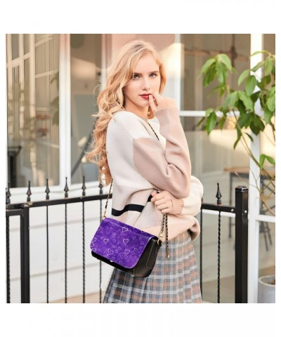 Valentines Crossbody Handbag Romance Heart Magic Purple PU Leather Shoulder Bag Sturdy Travel Pouch Compact Chic Bag for Wome...