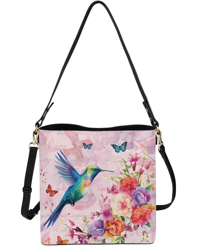 Shoulder Bucket Crossbody Purse-PU Leather Purse and Handbags for Women Hummingbird Floral $23.96 Totes