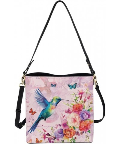 Shoulder Bucket Crossbody Purse-PU Leather Purse and Handbags for Women Hummingbird Floral $23.96 Totes