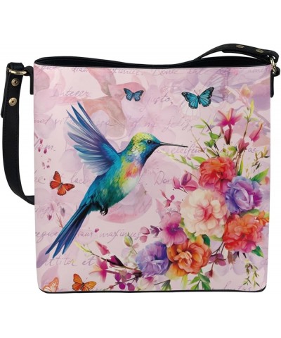 Shoulder Bucket Crossbody Purse-PU Leather Purse and Handbags for Women Hummingbird Floral $23.96 Totes