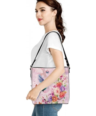 Shoulder Bucket Crossbody Purse-PU Leather Purse and Handbags for Women Hummingbird Floral $23.96 Totes