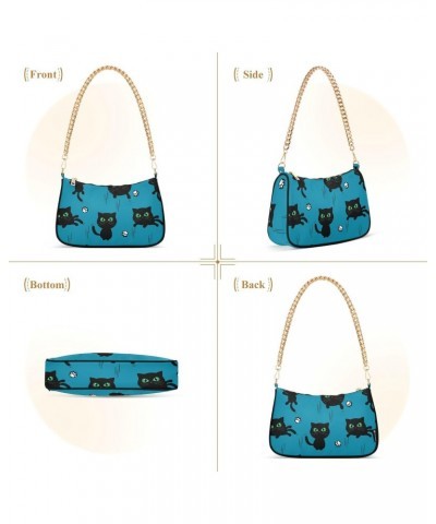 Women Chain Shoulder Purse Bag With Zipper Black Cat Kitten Cartoon Print, Cute Claw Scratch Hobo Tote Clutch Handbags with C...