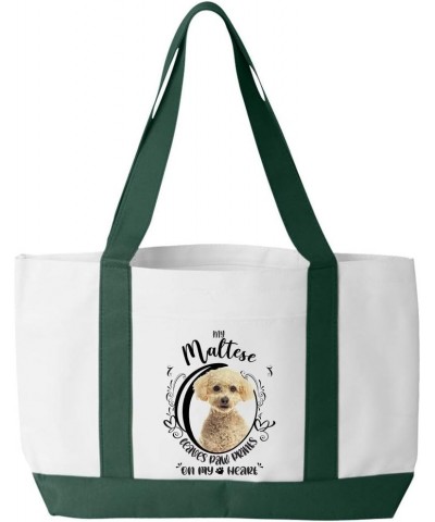 My Maltese Dog Leaves Paw Prints On My Heart Tote Bag White/Forest $15.75 Totes