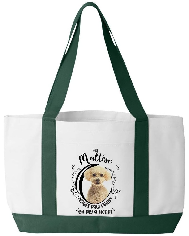 My Maltese Dog Leaves Paw Prints On My Heart Tote Bag White/Forest $15.75 Totes