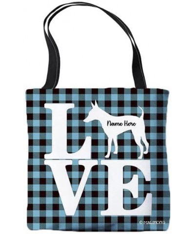 Dog Personalized Tote Bag Miniature Pinscher Silhouette Puppy Pink Lattice Bag Canal Blue $10.25 Travel Gear