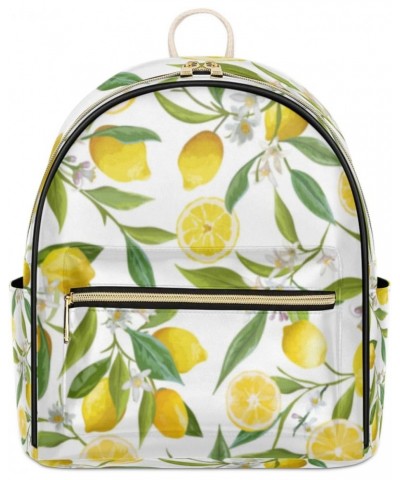 Lemon Leaves Mini Backpack Purse for Women Teen Girls, Lemon Floral Print Leather Small Backpack Lightweight Casual Travel Da...