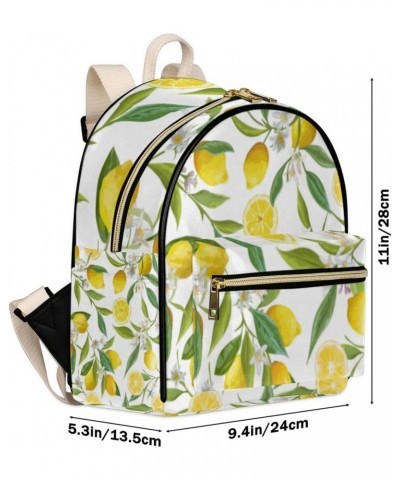 Lemon Leaves Mini Backpack Purse for Women Teen Girls, Lemon Floral Print Leather Small Backpack Lightweight Casual Travel Da...