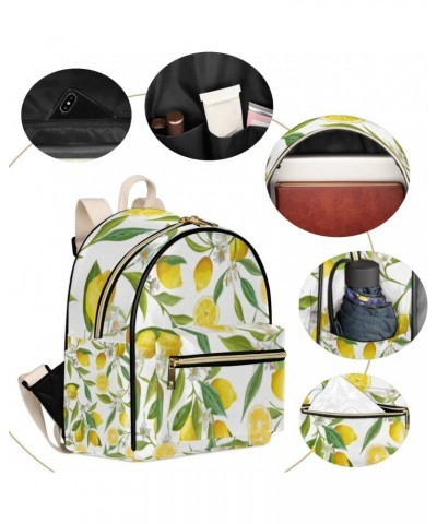 Lemon Leaves Mini Backpack Purse for Women Teen Girls, Lemon Floral Print Leather Small Backpack Lightweight Casual Travel Da...