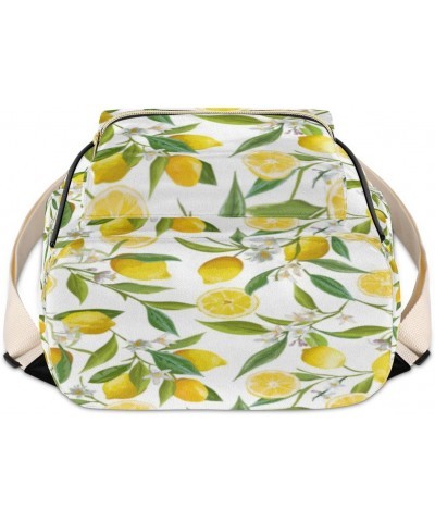 Lemon Leaves Mini Backpack Purse for Women Teen Girls, Lemon Floral Print Leather Small Backpack Lightweight Casual Travel Da...