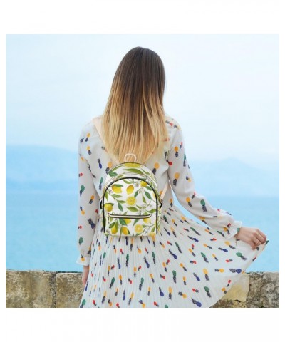 Lemon Leaves Mini Backpack Purse for Women Teen Girls, Lemon Floral Print Leather Small Backpack Lightweight Casual Travel Da...