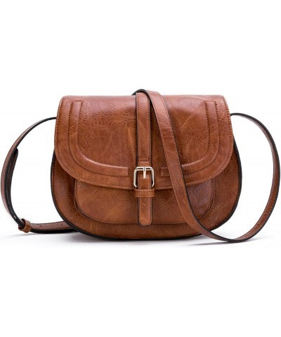 Crossbody Bags for Women,Small Saddle Purse and Boho Cross Body Handbags,Vegan Leather Brown $16.23 Crossbody Bags