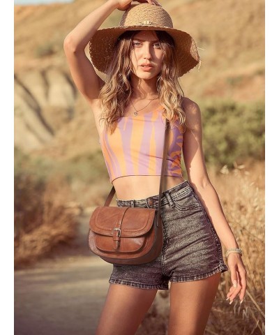 Crossbody Bags for Women,Small Saddle Purse and Boho Cross Body Handbags,Vegan Leather Brown $16.23 Crossbody Bags