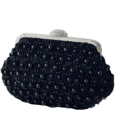 Embroidered Evening Handbags Pearl Chain Shoulder Bag All-Match Clip Dinner Party Clutch Purse Women Messenger Bags Black $28...