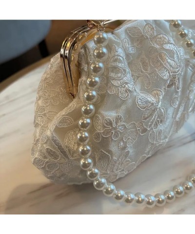 Embroidered Evening Handbags Pearl Chain Shoulder Bag All-Match Clip Dinner Party Clutch Purse Women Messenger Bags Black $28...