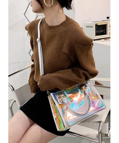 Women Laser Crossbody Bag Jelly Shoulder Bags Handbag Satchel Beach Bags 2pcs-White Silver $25.19 Totes