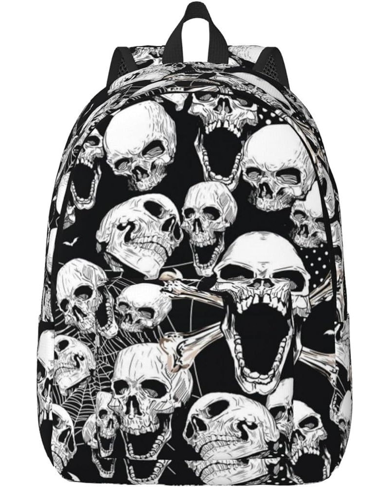 Skull Background Print Unisex Canvas Backpack Cute Backpack For Travel Sports Casual Aesthetic Backpack Black Small $24.65 Ba...