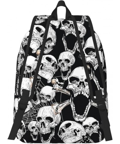 Skull Background Print Unisex Canvas Backpack Cute Backpack For Travel Sports Casual Aesthetic Backpack Black Small $24.65 Ba...