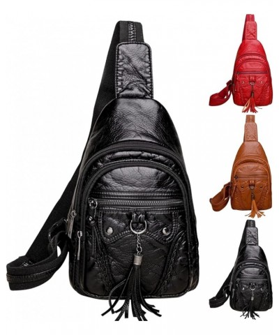 Leather Sling Bag For Women Waterproof Crossbody Bag Chest Bag Fashionable Small Backpack Purse For Travel Hiking Black $11.6...