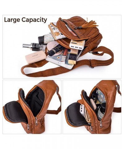 Leather Sling Bag For Women Waterproof Crossbody Bag Chest Bag Fashionable Small Backpack Purse For Travel Hiking Black $11.6...