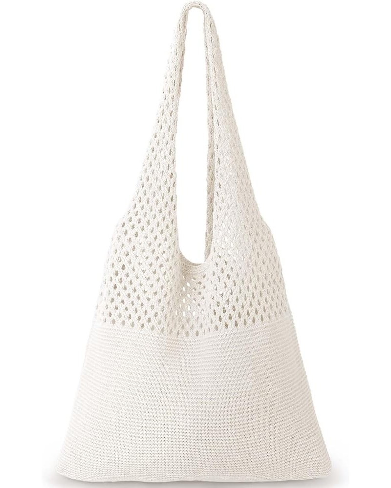 Crochet Tote Bag, Beach Mesh Knitted Bag Large Aesthetic Shoulder Bag Handbags Hollow Hobo Bag for Women Summer A-white $9.21...