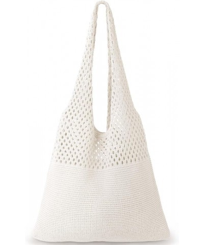 Crochet Tote Bag, Beach Mesh Knitted Bag Large Aesthetic Shoulder Bag Handbags Hollow Hobo Bag for Women Summer A-white $9.21...