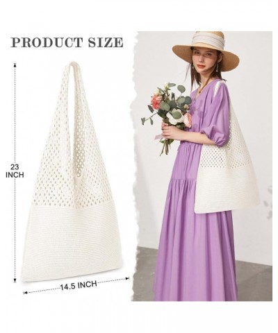 Crochet Tote Bag, Beach Mesh Knitted Bag Large Aesthetic Shoulder Bag Handbags Hollow Hobo Bag for Women Summer A-white $9.21...