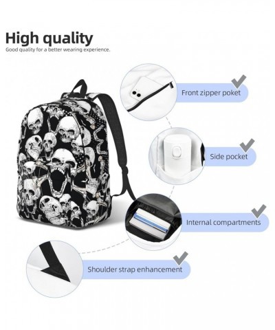 Skull Background Print Unisex Canvas Backpack Cute Backpack For Travel Sports Casual Aesthetic Backpack Black Small $24.65 Ba...