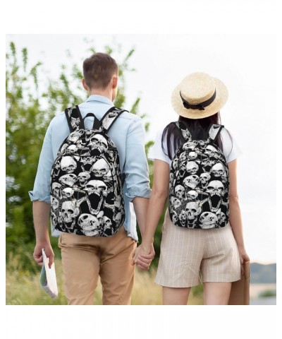 Skull Background Print Unisex Canvas Backpack Cute Backpack For Travel Sports Casual Aesthetic Backpack Black Small $24.65 Ba...