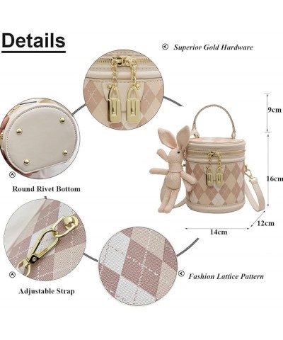 Quilted Lattice Crossbody Shoulder Bags for Women Small Tote Square Satchel Handbags Purse with Bunny Doll Pendant Bucket Dia...