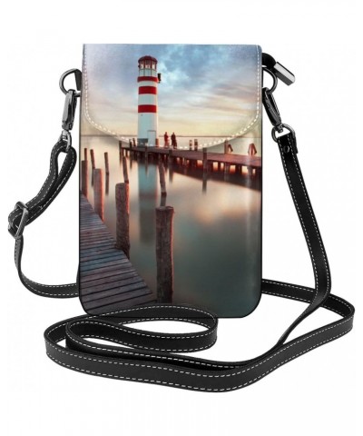 Sunset At Docks Lighthouse Women Cell Phone Purse Leather Shoulder Crossbody Bag Wallet Pouch $21.02 Shoulder Bags