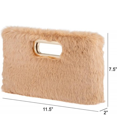 Faux Fur Top Handle Clutch Purse Camel $22.53 Clutches