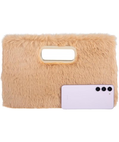 Faux Fur Top Handle Clutch Purse Camel $22.53 Clutches