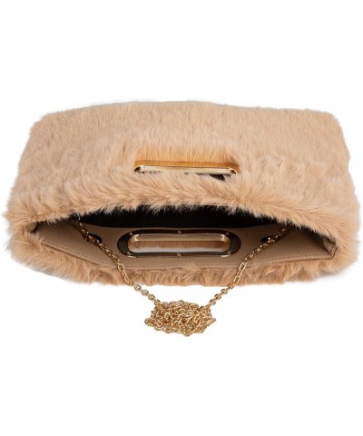 Faux Fur Top Handle Clutch Purse Camel $22.53 Clutches