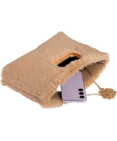 Faux Fur Top Handle Clutch Purse Camel $22.53 Clutches