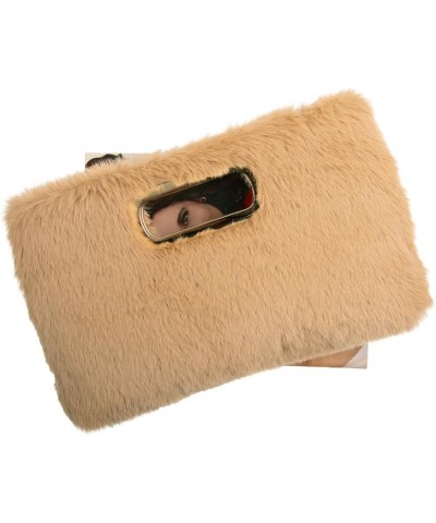 Faux Fur Top Handle Clutch Purse Camel $22.53 Clutches