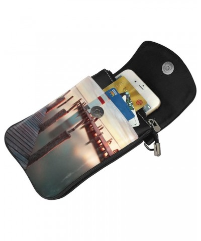 Sunset At Docks Lighthouse Women Cell Phone Purse Leather Shoulder Crossbody Bag Wallet Pouch $21.02 Shoulder Bags