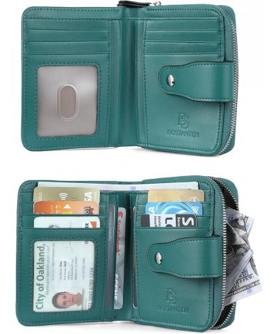 Leather Wallets for Women RFID Blocking Zipper Pocket Small Bifold Wallet Card Case 1-green-napa $15.84 Wallets