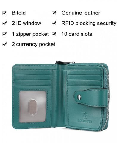 Leather Wallets for Women RFID Blocking Zipper Pocket Small Bifold Wallet Card Case 1-green-napa $15.84 Wallets