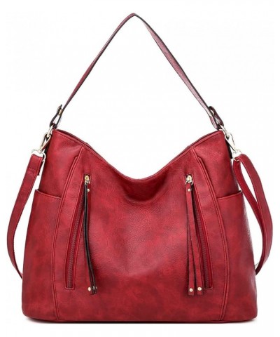 Crossbody Hobo Bag for Women Ladies Causal Handbag Satchel Large Tote Bag for Office Work Vegan PU Leather Red $16.45 Totes