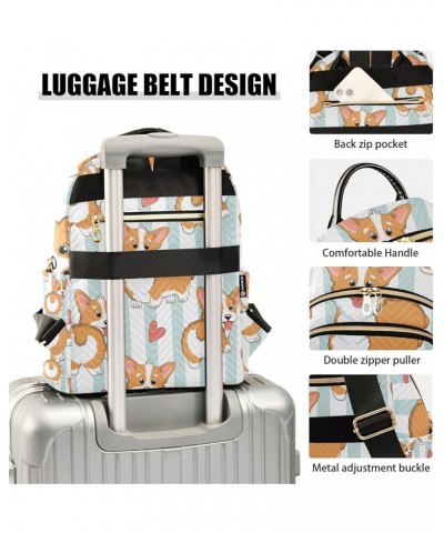 Women Backpack Corgi Blue Stripes Red Heart Cartoon Anti-Theft Travel Backpack with Luggage Belt Lightweight Handbag Lady Pur...