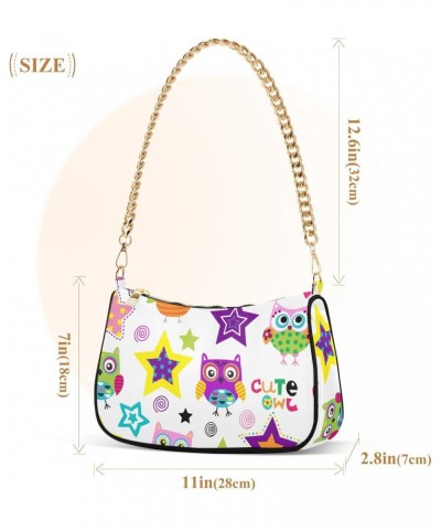 Colorful Cartoon Owls Shoulder Bag for Women Small Purse Mini Clutch Purse Cute Purse with Chain Strap for Women Girlfriend $...