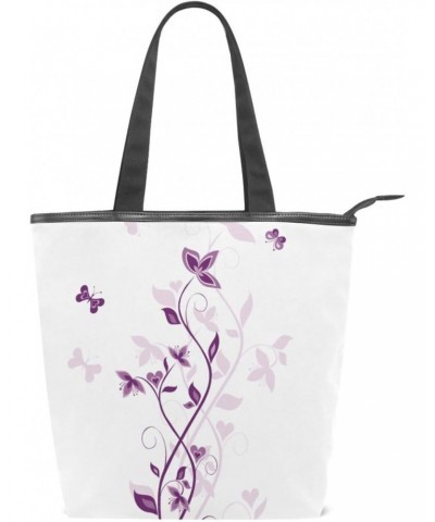 Tote Bag Abstract Purple Flowers Canvas Zippered Tote Handbag for Women with 2 Interior Pockets $12.41 Totes