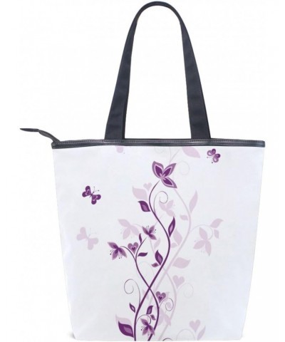 Tote Bag Abstract Purple Flowers Canvas Zippered Tote Handbag for Women with 2 Interior Pockets $12.41 Totes