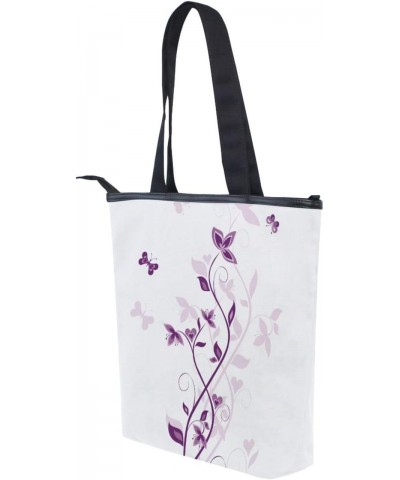 Tote Bag Abstract Purple Flowers Canvas Zippered Tote Handbag for Women with 2 Interior Pockets $12.41 Totes